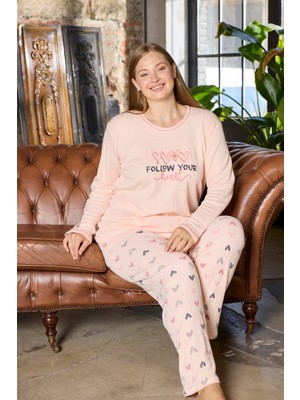 Bigiyin Büyük Beden Kadın Pijama Takımı Interlok Şardonlu Kışlık Pijama Takımı
