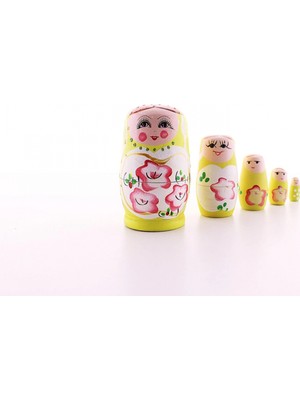 Marsilyan Ahşap Tombul İç İçe Matruşka Bebek Sarı Set 5li Büyük Boy
