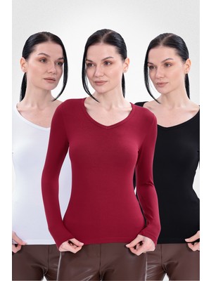 Yade Fashion V Yaka Uzun Kollu Kadın Body  3\\\'lü Set