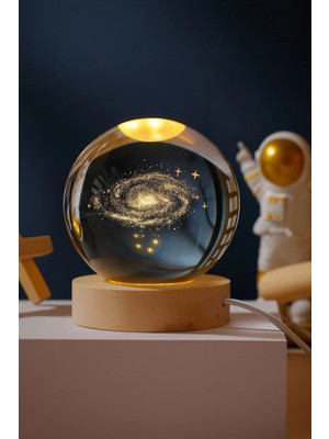 Marsilyan 3D Kristal Küre Samanyolu Gün Işığı LED Lamba – USB'li Ahşap Standlı Dekoratif Masa - Gece Lambası