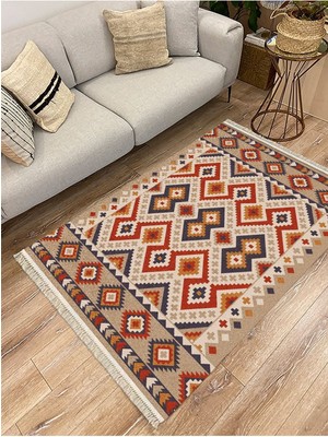 Kilim Home Cotton Serisi Multy Tonlarında Kabartma Görünümlü Eskitme Desen Dekoratif Dokuma Taban Kilim