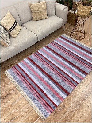 Infort Cotton Serisi Hardal Tonlarında Geometrik Eskitme Desen Dekoratif Dokuma Taban Kilim