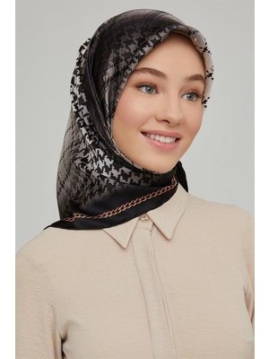 Armine Nostalji Tivil Ipek Eşarp Ist 8612-80 Siyah-Beyaz Kazayağı Desen