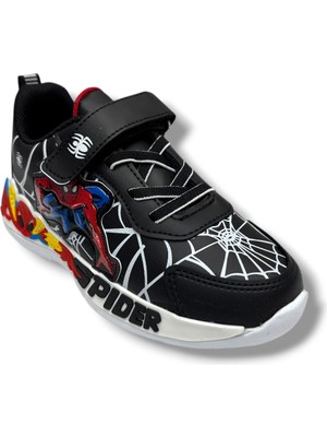Cakgo 836-26 Deri Spiderman Baskılı Cırtlı Erkek Çocuk Sneaker Siyah Beyaz 31-35