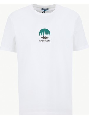 Discovery Expedition D6SM-TST3778 Kırık Beyaz Bisiklet Yaka Relaxed Baskılı Erkek T-Shirt