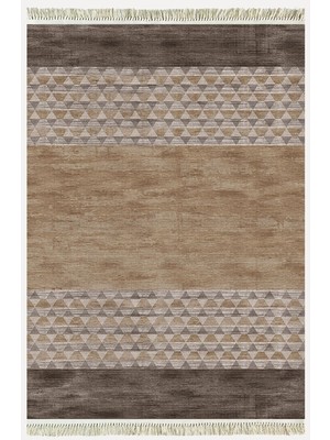 Kilim Home Cotton Serisi Kahve Tonlarında Baklava Eskitme Otantik Desenli Dekoratif Dokuma Taban Kilim