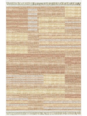 Kilim Home Cotton Serisi Kahve Tonlarında Hasır Görünmlü Eskitme Desen Dekoratif Dokuma Taban Kilim