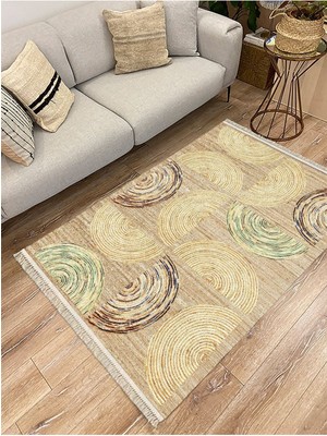 Kilim Home Cotton Serisi Hasır Görünümlü Yarım Daire Görünümlü Modern Desen Dekoratif Dokuma Taban Kilim