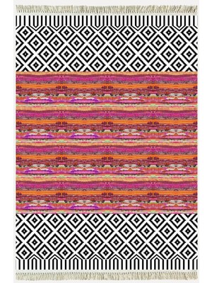 Kilim Home Cotton Kilim 53 Multy Geleneksel Motifler Modern Dekoratif Saçaklı Yıkanabilen Dokuma Kilim