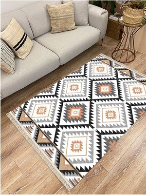 Kilim Home Cotton Serisi Baklava Desenli Eskitme Desenli Dekoratif Dokuma Taban Kilim