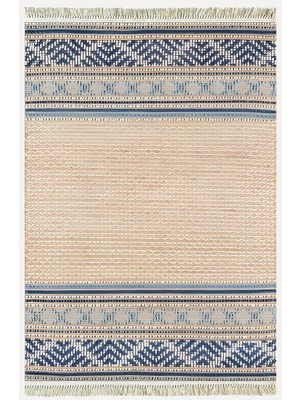 Kilim Home Cotton Kilim 18 Kahve Zeminli Çizgili Desenli Dekoratif Yıkanabilen Dokuma Taban Kilim