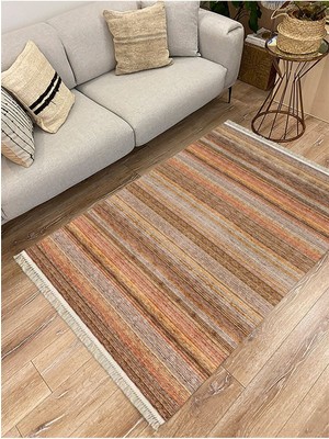 Kilim Home Cotton Serisi Koyu Kahve Tonlarında Mermer Görünümlü Otantik Dekoratif Dokuma Taban Kilim