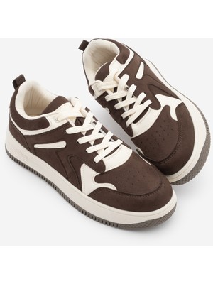 Marjin Kadın Sneaker Çok Parçalı Spor Ayakkabı Gosfin Kahve Süet