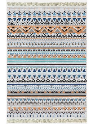 Kilim Home Cotton Kilim 26 Multi Geleneksel Motif Çizgili Desenli Dekoratif Yıkanabilen Dokuma Taban Kilim