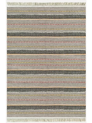 Kilim Home Cotton Kilim 33 Gri Tonlarında Çizgili Modern Desenli Dekoratif Yıkanabilen Dokuma Taban Kilim