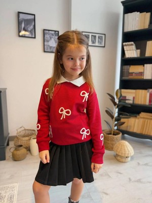 bebexy Fiyonk Desenli Kırmızı Takım Etekli