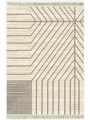 Kilim Home Cotton Kilim 38 Doğal Jut Renklı Giometrik Modern Desenli Dekoratif Yıkanabilen Dokuma Taban Kilim