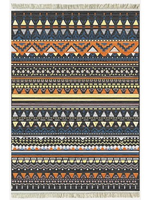 Kilim Home Cotton Kilim 24 Çok Renkli Geleneksel Motif Çizgili Desenli Dekoratif Yıkanabilen Dokuma Taban Kilim