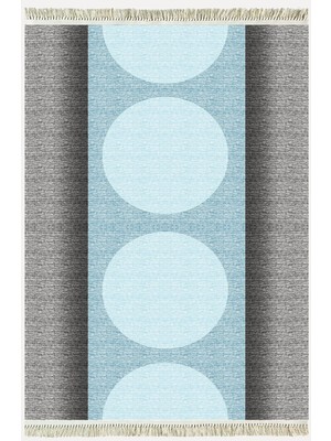 Kilim Home Cotton Kilim 31 Gri ve Mavi Tonlarında Modern Desenli Dekoratif Yıkanabilen Dokuma Taban Kilim