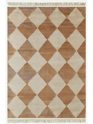 Kilim Home Cotton Kilim 5 Hardal Krem Tonunda Geometrik Desenli Dekoratif Yıkanabilen Dokuma Taban Kilim