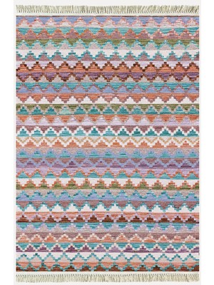 Kilim Home Cotton Kilim 51 Gri Zeminli Geleneksel Motifler Modern Dekoratif Saçaklı Yıkanabilen Dokuma Kilim