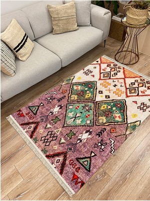 Kilim Home Cotton Serisi Eski Çağ Motifli Baklava Eskitme Otantik Desen Dekoratif Dokuma Taban Kilim