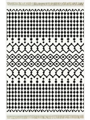 Kilim Home Cotton Kilim 65 Siyah Iskandinav Motifler Modern Dekoratif Saçaklı Yıkanabilen Dokuma Kilim