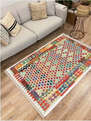 Infort Cotton Serisi Multy Tonlarında Bordürlü Eskitme Desenli Dekoratif Dokuma Taban Kilim