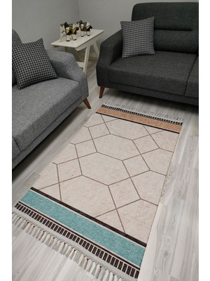 Kilim Home Cotton Serisi Multy Tonlarında Çokgen Eskitme Desen Dekoratif Dokuma Taban Kilim