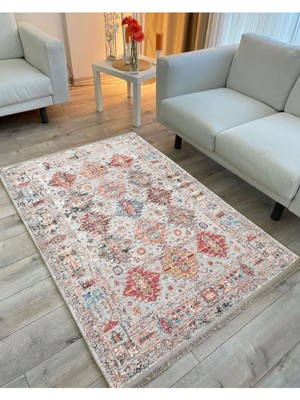 Kilim Home Mars 2164 Krem Tonlarında Eskitme Desen Kaymaz Taban Dekoratif Halı