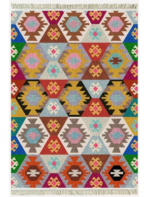 Kilim Home Cotton Serisi Multy Tonlarında Eskitme Desen Dekoratif Dokuma Taban Kilim