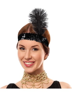 Azrlya Siyah Renk Çarliston Başlık 90 Lı Yıllar 80 Li Yıllar Tüylü Saç Bandı - Lisinya