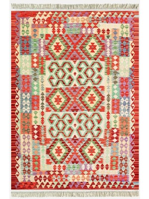 Kilim Home Cotton Kilim 57 Turuncu Geleneksel Motifler Modern Dekoratif Saçaklı Yıkanabilen Dokuma Kilim