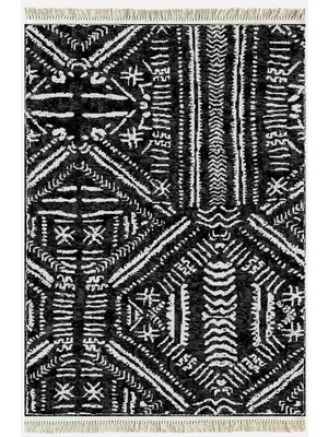 Kilim Home Cotton KILIM46 Siyah Zeminli Geneleksel Motifler Modern Dekoratif Yıkanabilen Dokuma Kilim
