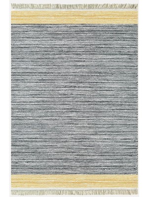 Kilim Home Cotton Kilim 50 Gri Hardal Zeminli Geneleksel Motifler Modern Dekoratif Yıkanabilen Dokuma Kilim