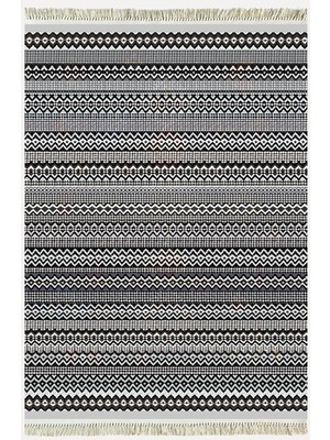 Kilim Home Cotton Kilim 56 Gri Desenli Geleneksel Motifler Modern Dekoratif Saçaklı Yıkanabilen Dokuma Kilim