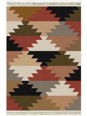 Kilim Home Cotton Serisi Multy Tonlarında Geometrik Baklavalı Desen Dekoratif Dokuma Taban Kilim