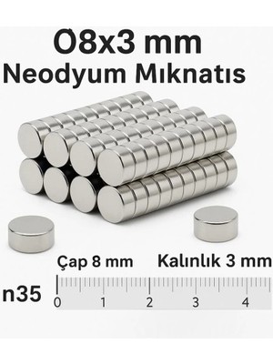 Azrlya 5 Adet 8X3MM Yuvarlak Neodyum Mıknatıs Güçlü Nikel Kaplamalı Kaliteli Dayanıklı Magnet ( Lisinya )