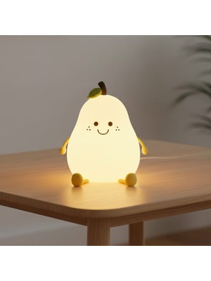 Argesco Mühendislik 5 Farklı Renk Modlu Armut Figürlü Pofuduk LED Gece Lambası–yumuşak Dokulu Çocuk Odası ve Dekoratif Şarjlı Ortam Işığı