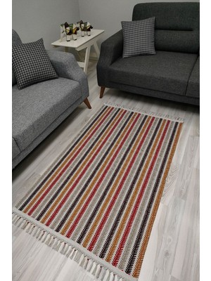 Kilim Home Cotton Serisi Multy Tonlar Çizgi Desenli Dekoratif Dokuma Taban Kilim