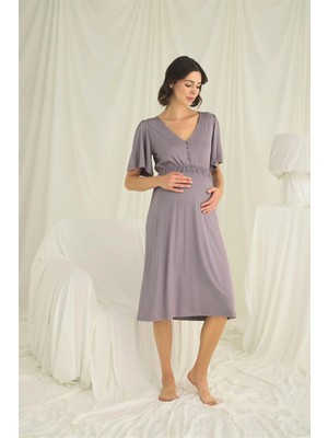 Beruflic Dantelli Önü Düğmeli Hamile Lohusa Gecelik