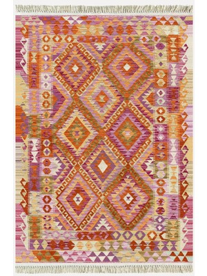 Kilim Home Cotton Serisi Pembe Tonunda Baklavalı Geometrik Desen Dekoratif Dokuma Taban Kilim