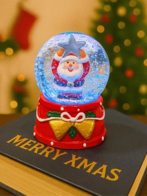 Marsilyan Yılbaşı Temalı LED Işıklı Yıldız Tutan Noel Baba Kar Küresi 9 cm Orta Boy Yeni Yıl Süsü - 48
