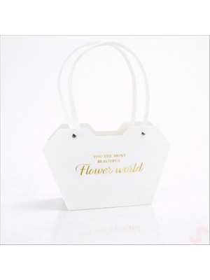 Süsle Bebek ve Parti Baskılı Kalp Karton Hediye Çantası 23×15×9 cm - Beyaz