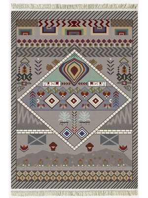 Kilim Home Cotton Serisi Eski Çağ Motifli Eskitme Otantik Desen Dekoratif Dokuma Taban Kilim