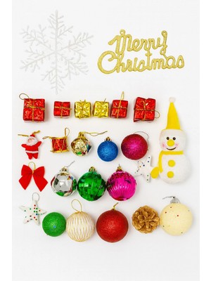 Marsilyan 25 Parça Büyük Boy Yılbaşı Ağacı Süs Seti – Renkli Noel Süsleri, Hediye Kutuları, Toplar ve Figürler