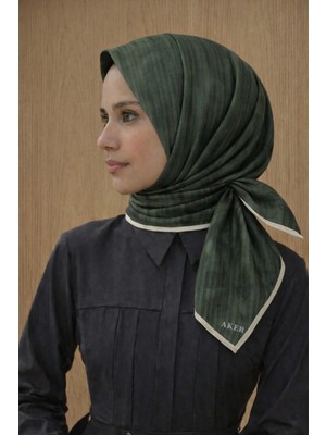 Aker Jakarlı Sura Ipek Eşarp 7208404 - 355 SYR52976 Yeşil Çizgi Desen