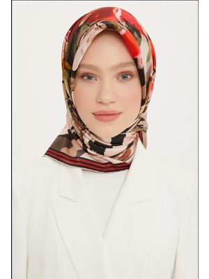 Armine Nostalji Tivil Ipek Eşarp Ist 8713-02 Kırmızı Çiçek Desen