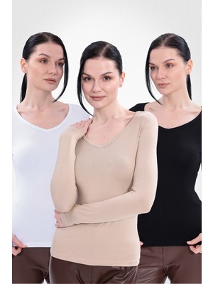 Yade Fashion V Yaka Uzun Kollu Kadın Body  3\\\'lü Set