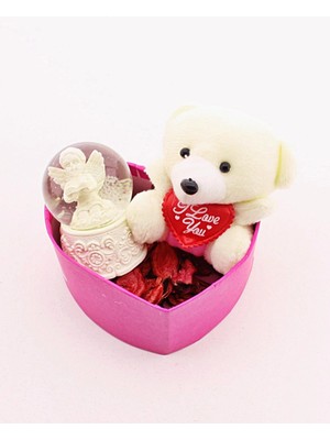 Marsilyan Sevgiliye Hediye Sevimli Mini Ayıcık ve Melek Kar Küresi Hediye Kutusu